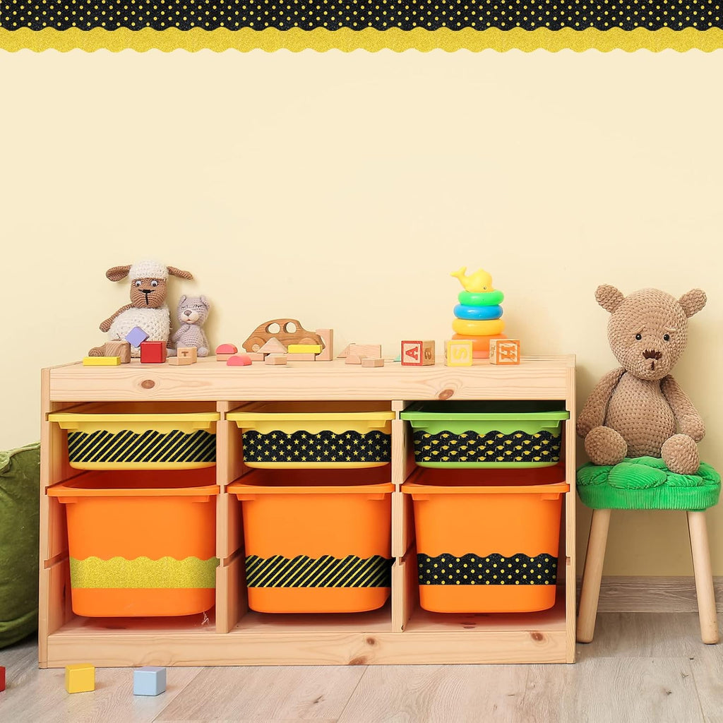 Whaline Graduation Bulletin Board Borders - Glitter Black & Gold Cap & Star Trim | 69 Ft Classroom Decor