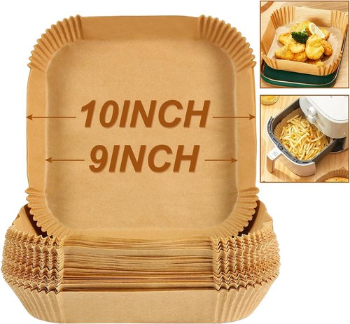 BYKITCHEN Air Fryer Liners - 10 Inch Square Parchment Paper for XL Air Fryers | Set of 50
