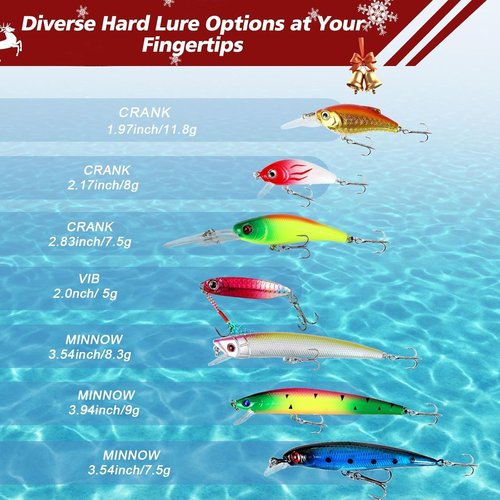 Fishing Advent Calendar 2025 - 24-Day Countdown with Bionic Lures & Crankbaits | Perfect Christmas Gift for Men & Boys
