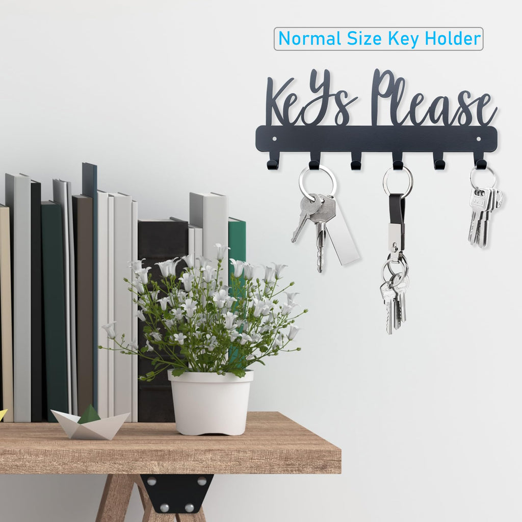 BITALYE Keys Please Holder on Wall,Key Holder Wall Mounted,Black Metal Decorative Key Rack Hooks for Garage, Mudroom, Hallway,Entryway,Front Door,Office (Normal Size:11x4.57inches)
