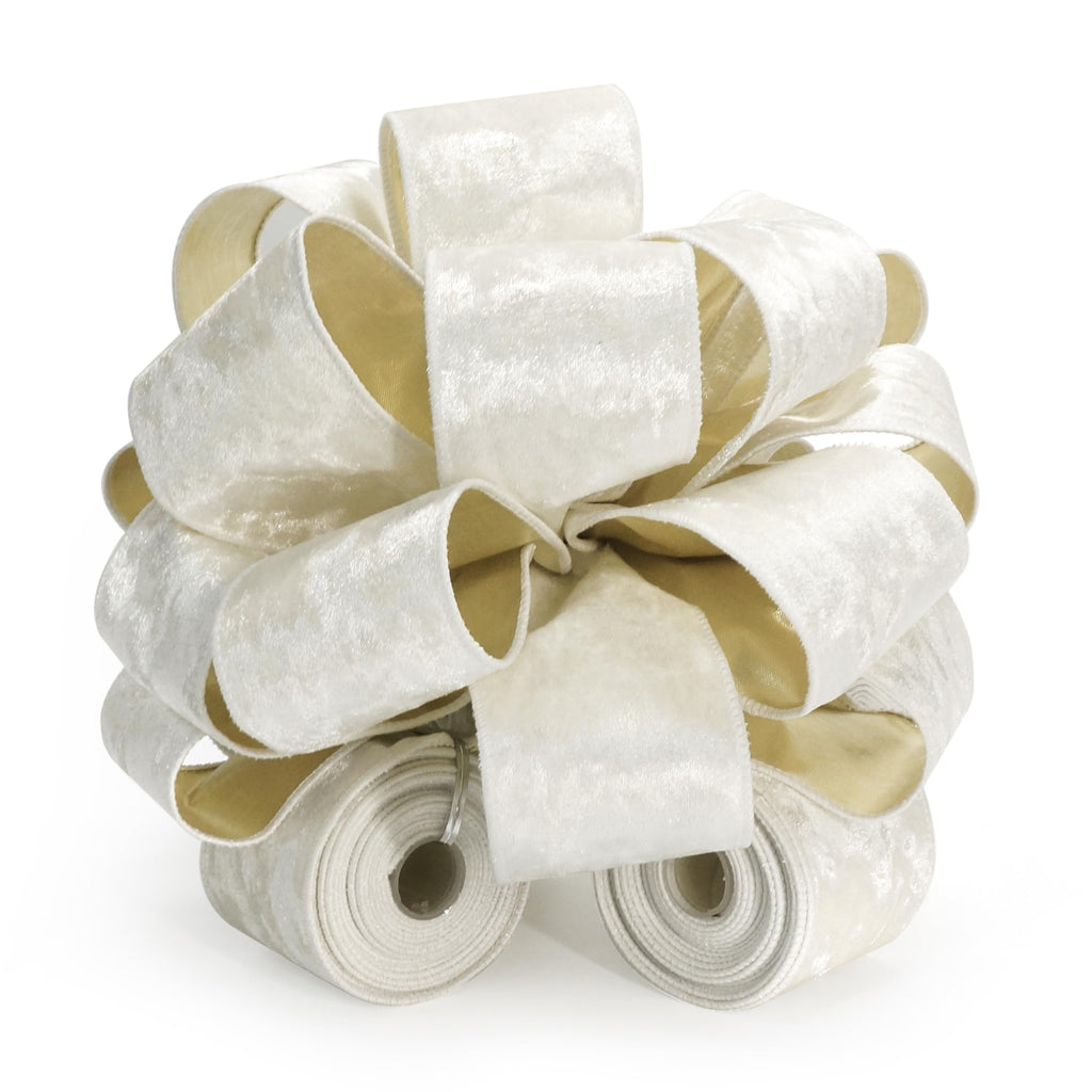 CT CRAFT LLC Ivory Velvet Metallic Backing Christmas Tree Topper Bow 11" with 4 Ribbon Streamers x 3 Yards Long Each for Holidy Elegant Fancy Home Décor Indoor