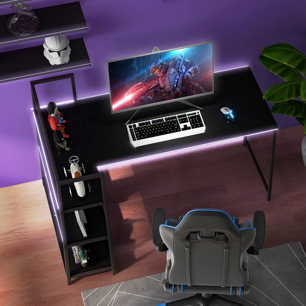 COSTWAY 59 Inch L-Shaped Computer Desk, Large Reversible Corner Desk with Open Storage Shelves, Space-Saving Writing Study Table PC Laptop Gaming Desk, for Home Office (Black)