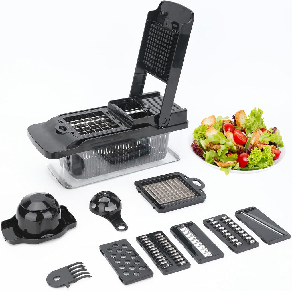 Skiennix Vegetable Chopper 14-in-1 - Multifunctional Stainless Steel Onion Dicer & Mandoline Slicer Set