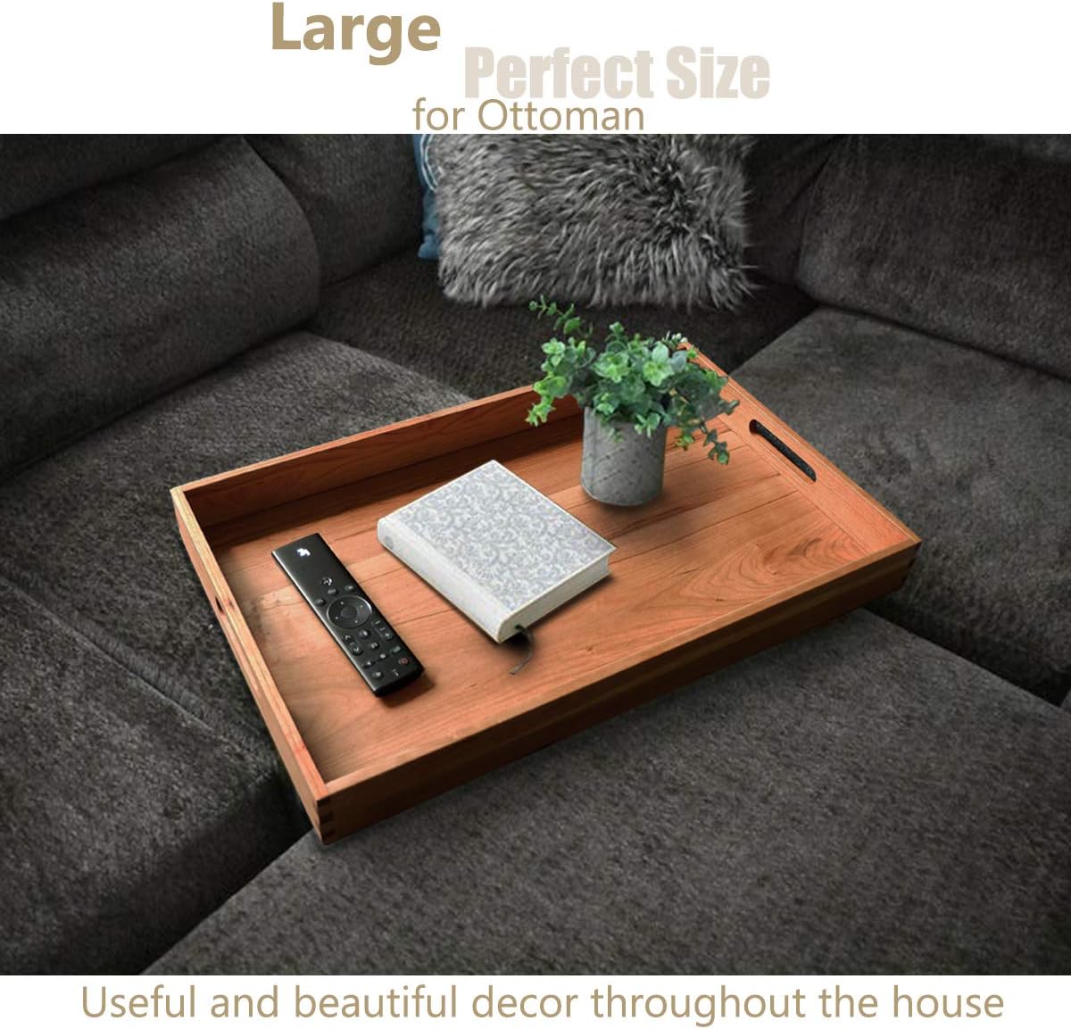 Regine Switzerland Large Rectangle Cherry Wood Ottoman Tray - 22 x 14 Inches with Handles for Serving Tea, Coffee, or Breakfast in Bed