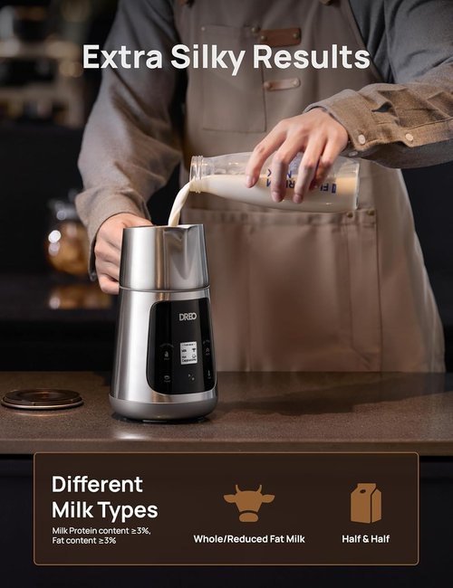 DREO Electric Milk Frother - All-in-One Foam Maker for Coffee | 15oz Automatic Latte Art Microfoam, Easy to Clean