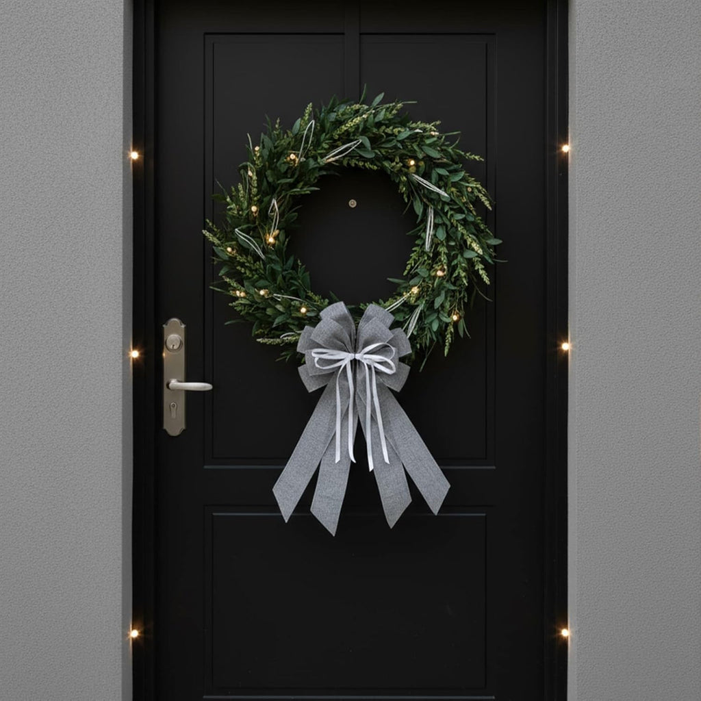 YKW Large Gray Burlap Bow - 20x11 Inch Modern Farmhouse Wreath Decor | Winter Holiday Indoor/Outdoor Ornaments