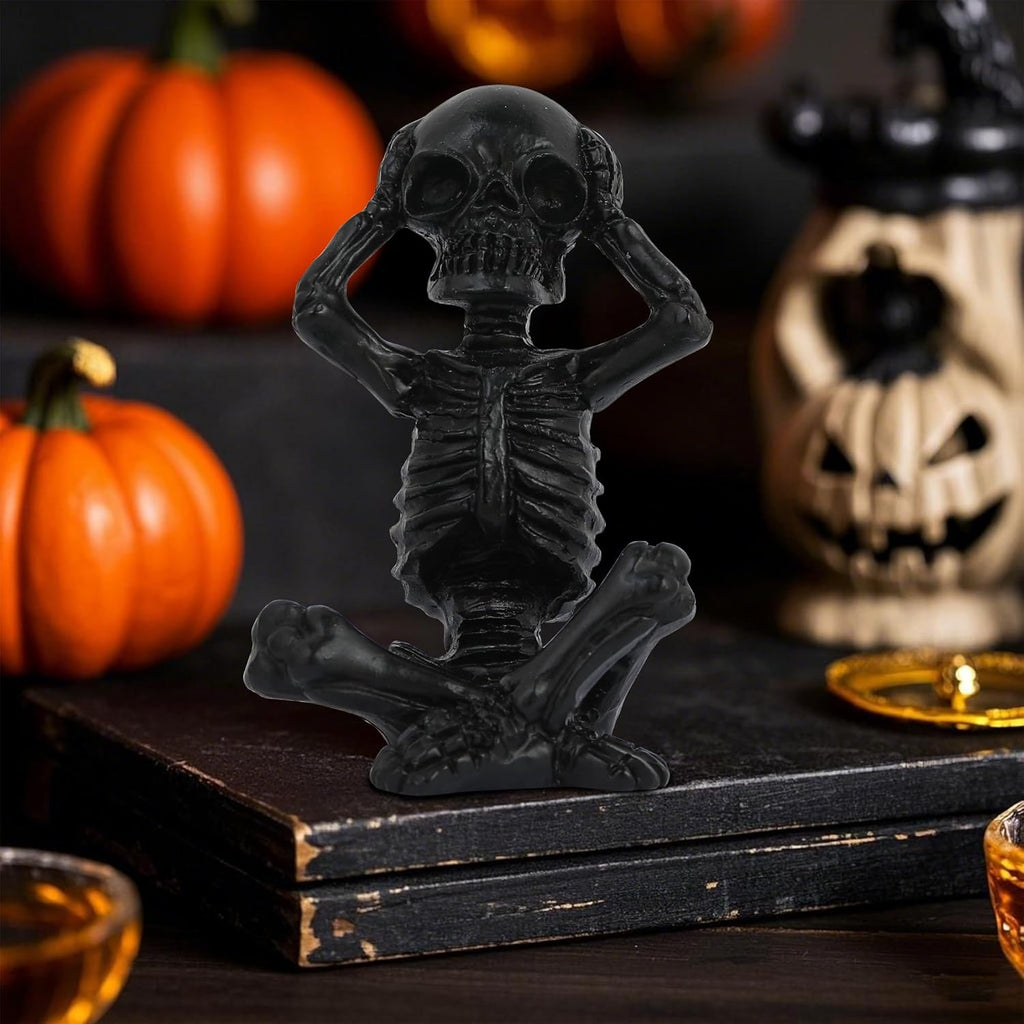 Skiennix Yoga Skeleton Figurine - Gothic Home Decor Accent Statue Set of 3 | Antique Silver Finish