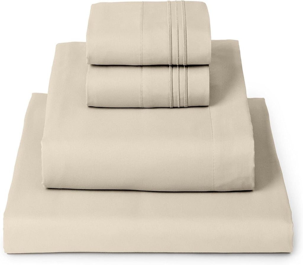 Mellanni Queen Sheets Set - 4 PC Hotel Luxury Bedding | Extra Soft, Cooling, Wrinkle-Resistant (Beige)