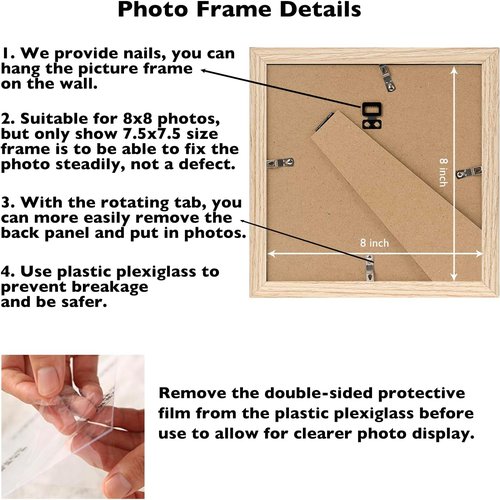JCJMY 8x8 Picture Frame - Versatile Wall & Tabletop Display | Shatter-Resistant Plexiglass, Natural Finish