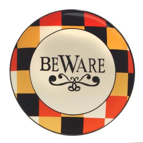 Spooky Halloween Canape Plates – Set of 4 Ceramic 6" Plates with Festive Sayings: BOO, Let’s Get Spooky, Beware & Come In for a Spell – Mini Plates for Halloween Snacks, Treats & Décor