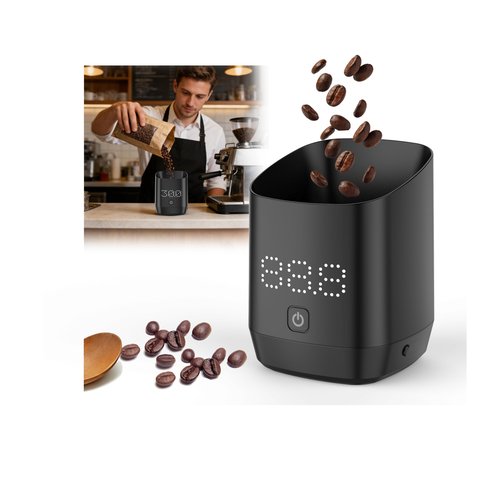 Digital Coffee Bean Dosing Cup for Espresso with LED Scale - High Precision Coffee Grounds Measurer, Barista-Strength Brewing Accessory & Perfect Coffee Lover Gift (Black, Sleek Design)