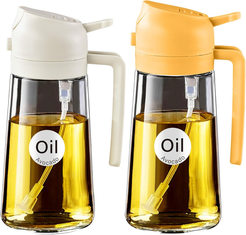 YARRAMATE 2Pcs 16oz Glass Oil Sprayer - Food-Grade Kitchen Dispenser for Cooking & BBQ (White & Orange)