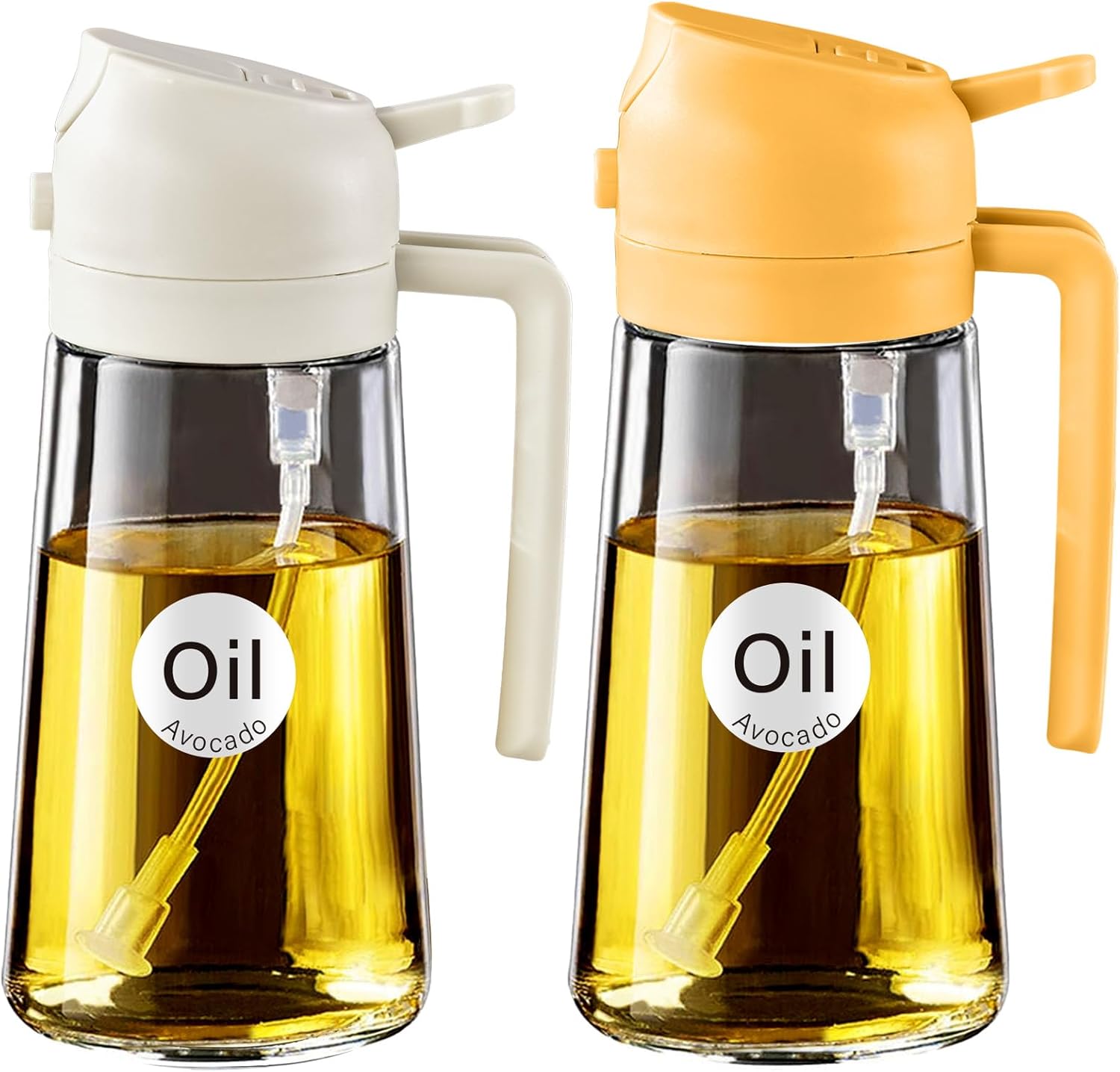 YARRAMATE 2Pcs 16oz Glass Oil Sprayer - Food-Grade Kitchen Dispenser for Cooking & BBQ (White & Orange)