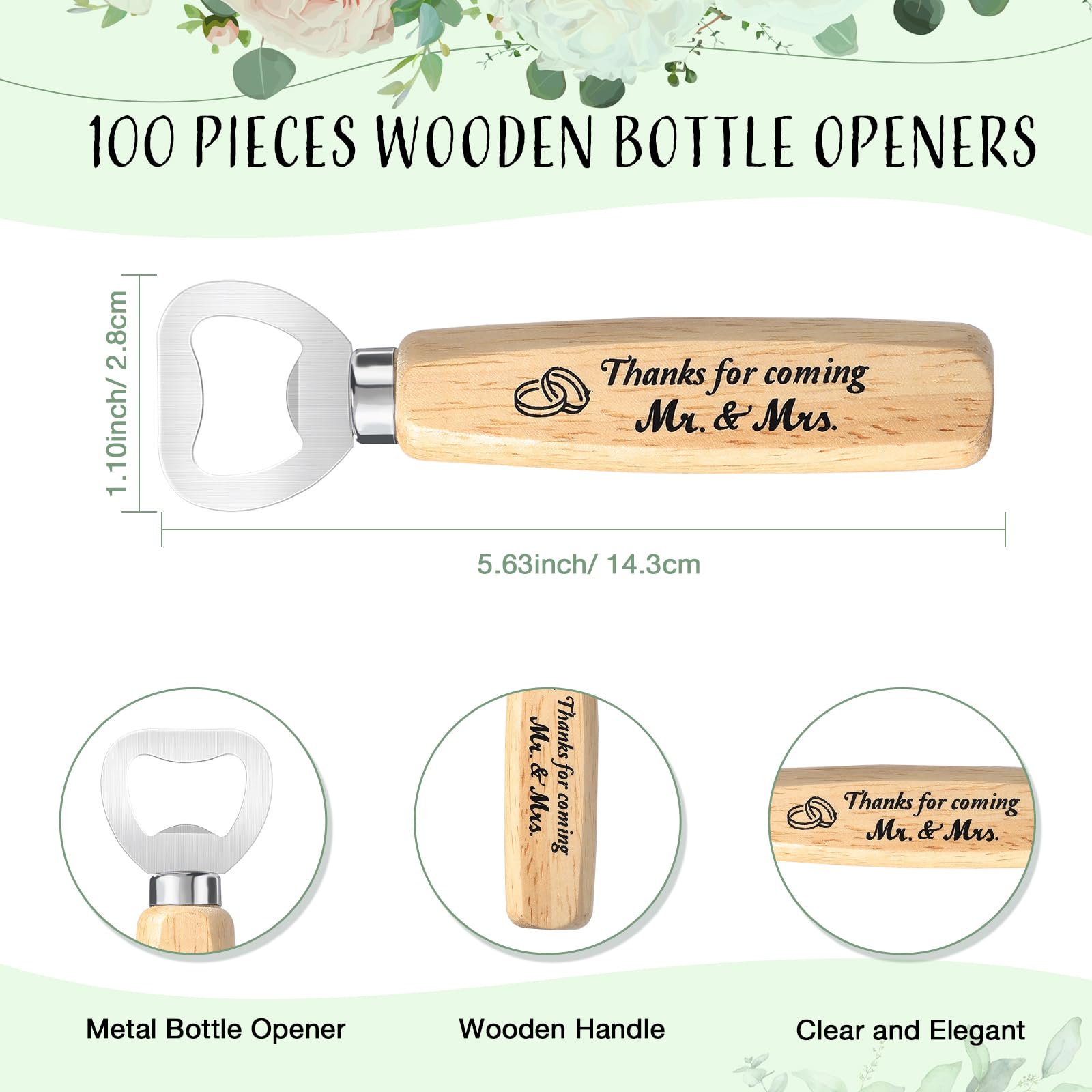 Dandat 100 Set Wedding Favors: Bottle Opener, Thank You Cards, Organza Bags & Jute Twine for Party Favors & Decoration