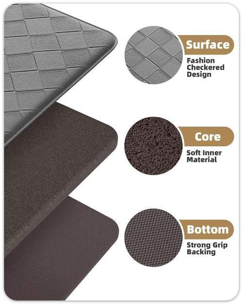 Color&Geometry Extra Wide Kitchen Mats Set 24x59+24x94, Anti Fatigue Cushioned Floor Mat, Waterproof Easy Clean Non Slip Runner for Sink Comfort Standing,Grey