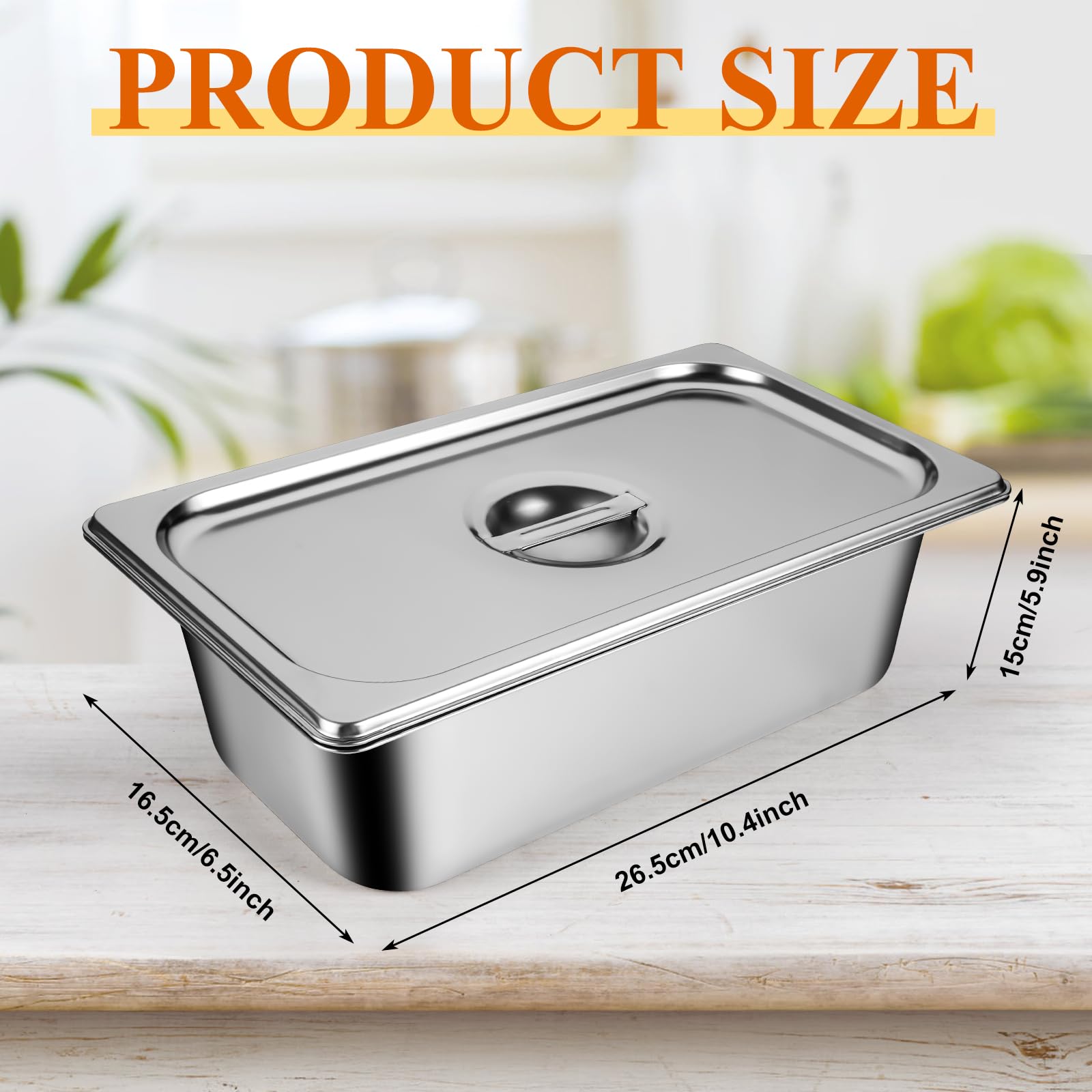 8 Packs Stainless Steel Hotel Pans with Lids 1/4 Size x 6" Deep Steam Table Pan Commercial Food Storage Containers Stackable Metal Steamer Pan Anti-Jam Hotel Restaurant Warm Pans