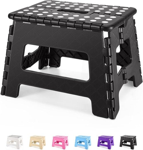Dyforce 9-Inch Folding Step Stool - Lightweight & Collapsible for Kids and Adults | 300 lb Capacity (Black)