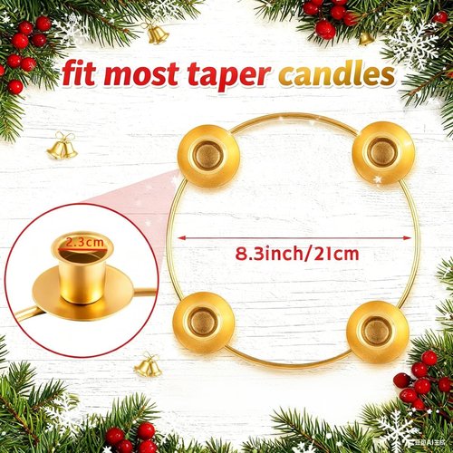 Advent Wreath Candle Holder - Gold Taper Candle Rings for Christmas | 4-Candle Design for Holiday Decor
