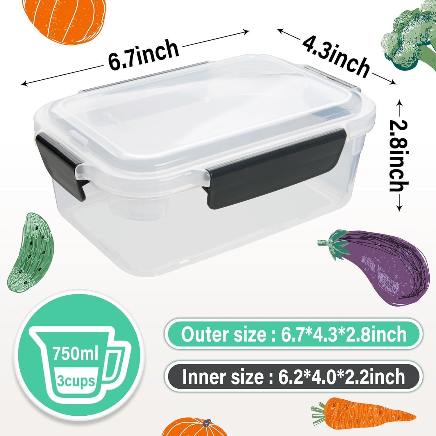YORY 3-Cup Plastic Food Storage Containers - Nestable, Freezer & Dishwasher Safe | 5-Pack Set