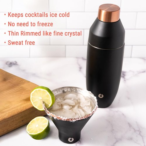 Snowfox Premium Vacuum Insulated Stainless Steel Martini Glass, Set of 2, Martinis Stay Icy Cold, Stemless Cocktail Glasses, Elegant Home Entertaining, Bold Beautiful Barware Set, 8 oz, Dark Walnut