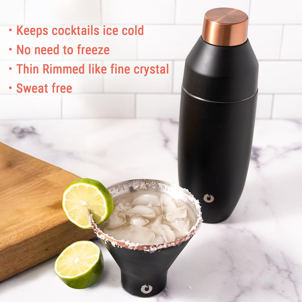 SNOWFOX Premium Vacuum Insulated Stainless Steel Martini Glass, Set of 2, Martinis Stay Icy Cold, Stemless Cocktail Glasses, Elegant Home Entertaining, Bold Beautiful Barware Set, 8 oz, Mermaid