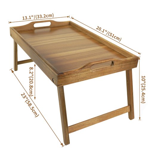 Utoplike Acacia Bed Tray Table for Eating, Large Breakfast Tray with Folding Legs, Wood Serving Trays for Laptop Working