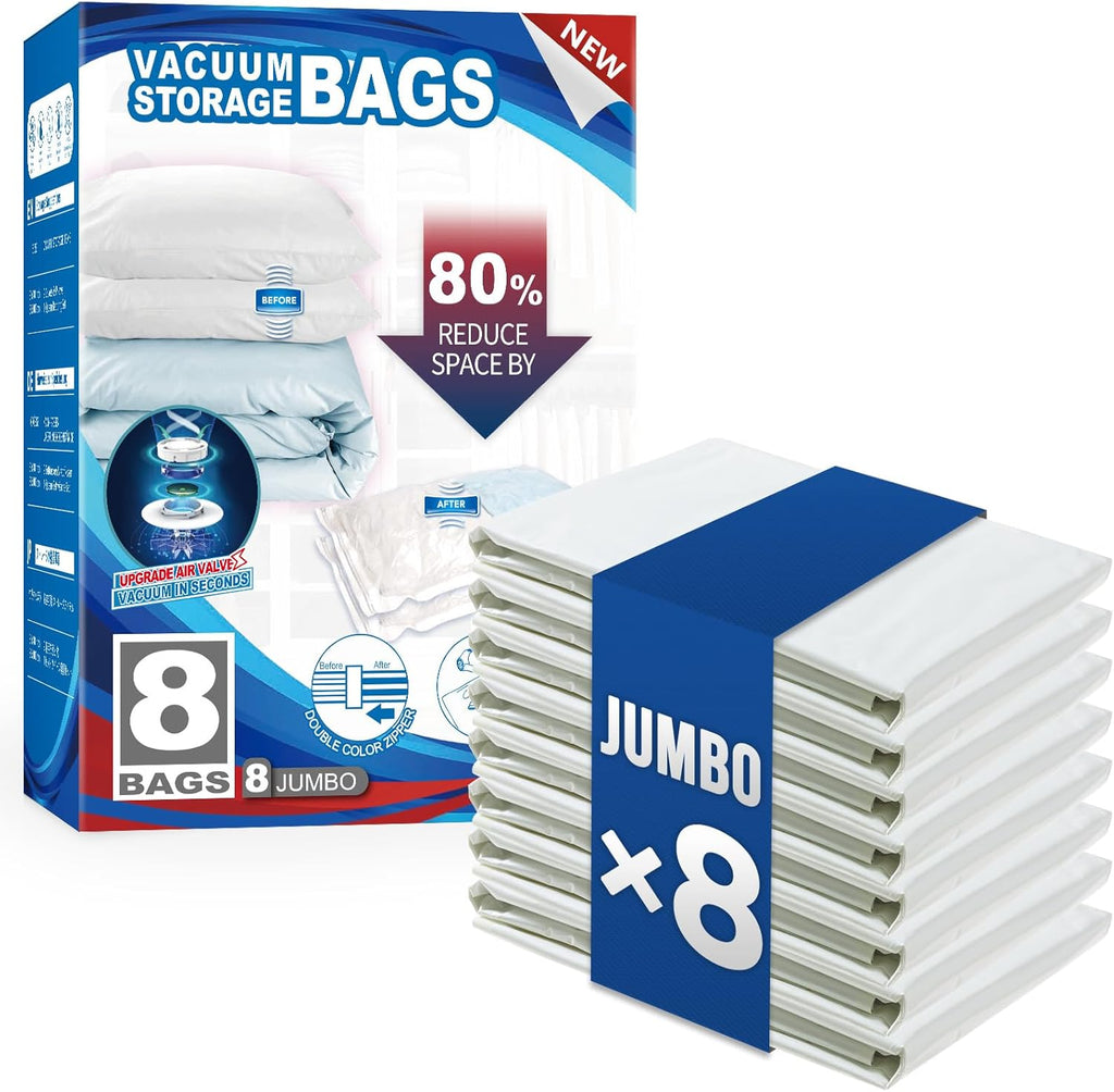 TAILI Jumbo Vacuum Storage Bags - 8 Pack for Comforters & Blankets | Space-Saving 40x31 Inch Bags