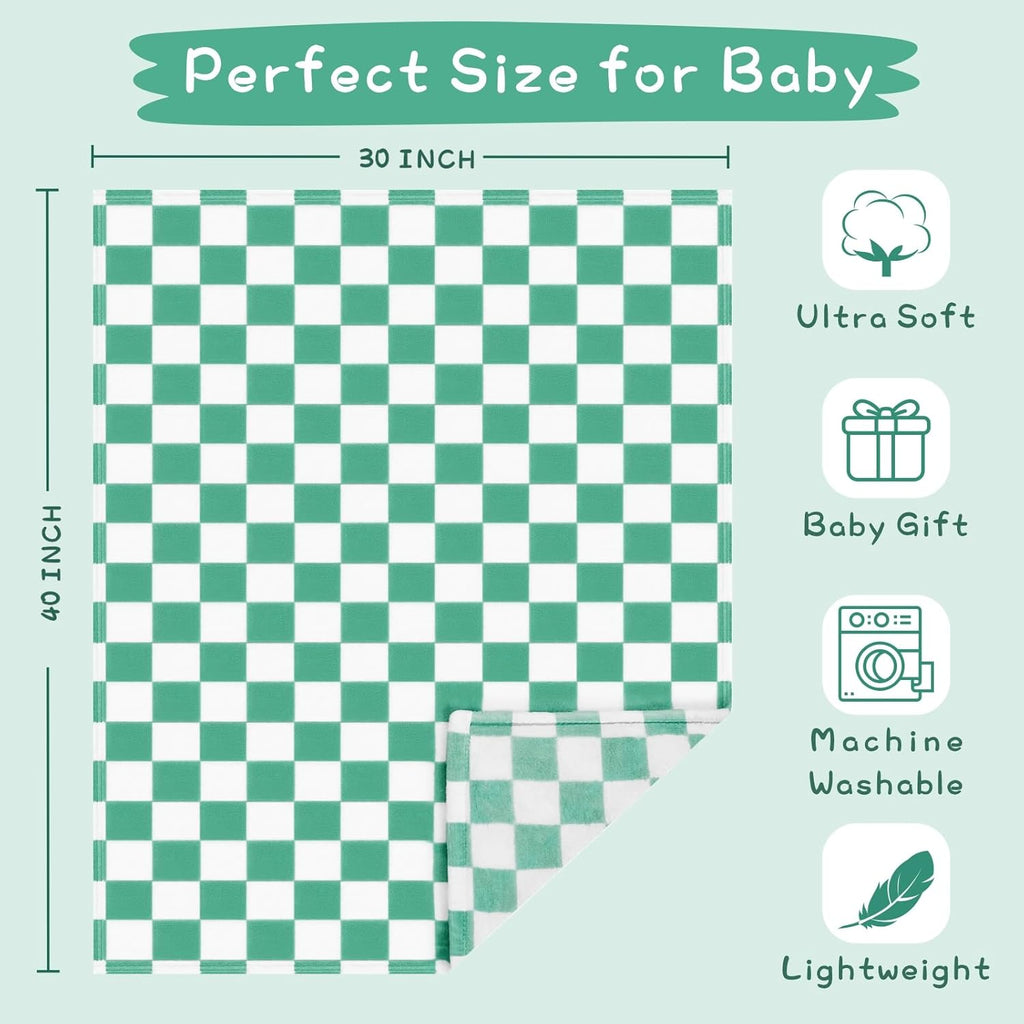 Yurhap Checkered Baby Blanket - Ultra Soft Fleece for Boys | Cozy 30x40 Inch Jade Green Crib Gift