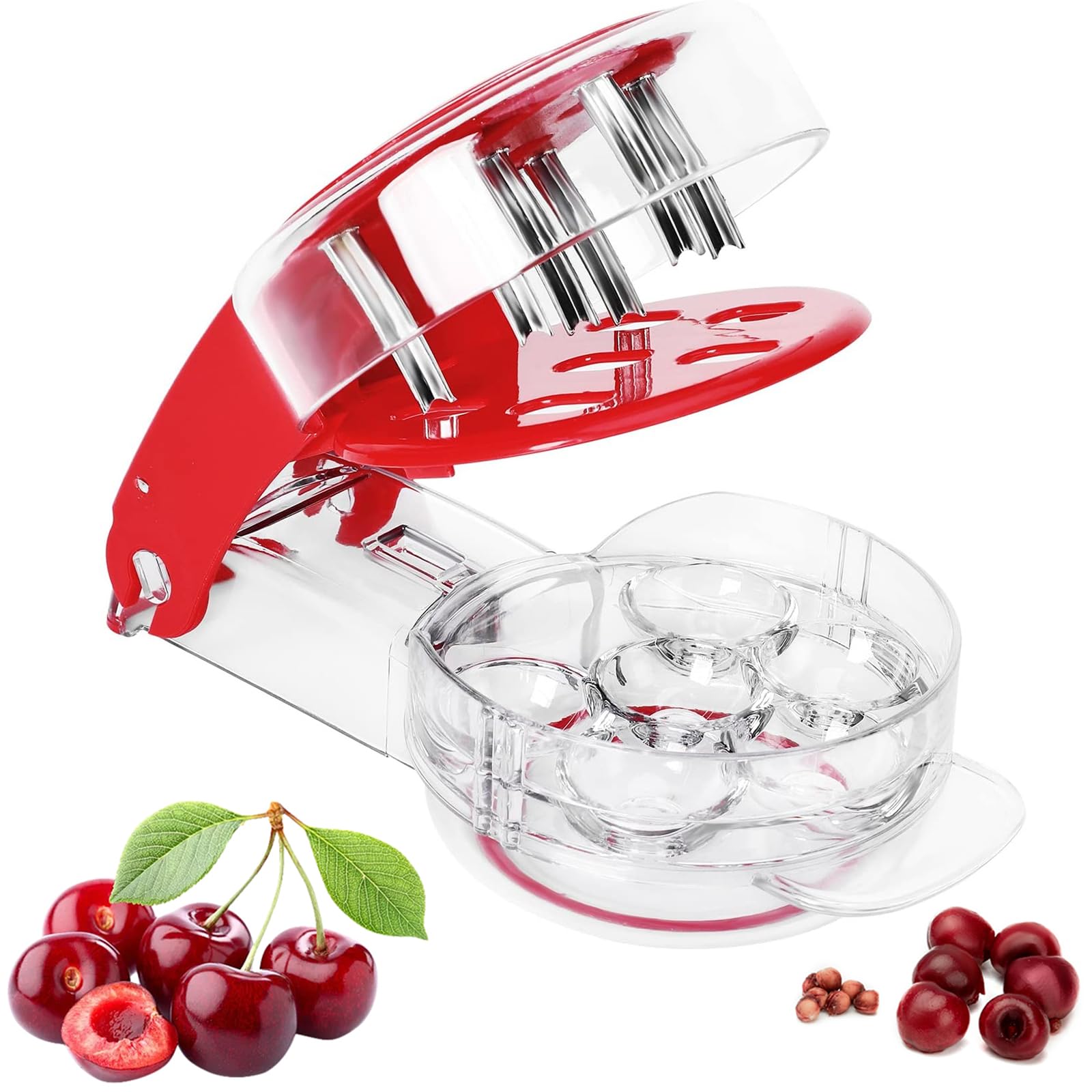 Brighoot Cherry Pitter – Multi Cherry Corer with Rebound & Lock Design, Pits 6 Cherries at Once, Easy Cherry Jam & Baking Tool, Dishwasher Safe