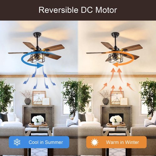 DINGLILIGHTING Bedroom Ceiling Fan with Light: 42 Inch Ceiling Fans Dual-Sided 5 Blade 6 Speed Reversible - Modern Farmhouse Fan with Remote and App for Bedroom Living Room Outdoor Porch, Black Walnut