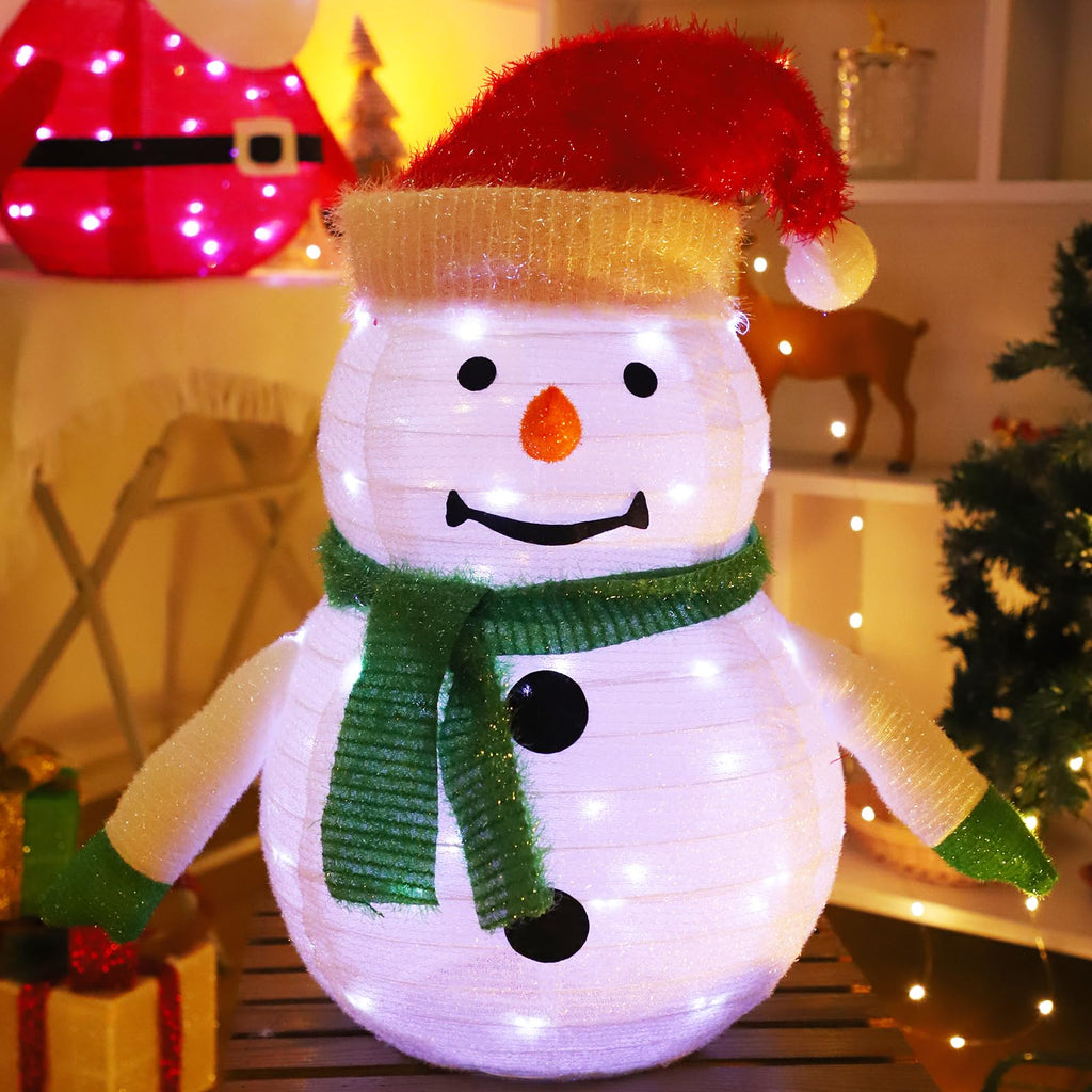 Snowman Christmas Decorations,2Ft Pre-Lit 45LED Light Up Collapsible Snowman Decor, Pop Up Snowman with Metal Stand for Indoor Outdoor Xmas Tree Garden Yard Home Party Decor