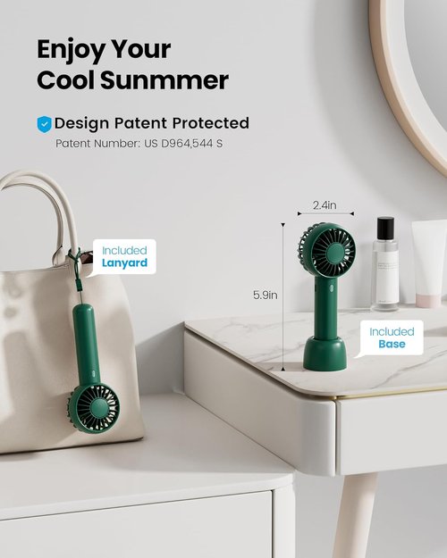 Gaiatop Mini Portable Fan - Cute Navy Green Design | Rechargeable Handheld & Desktop Use