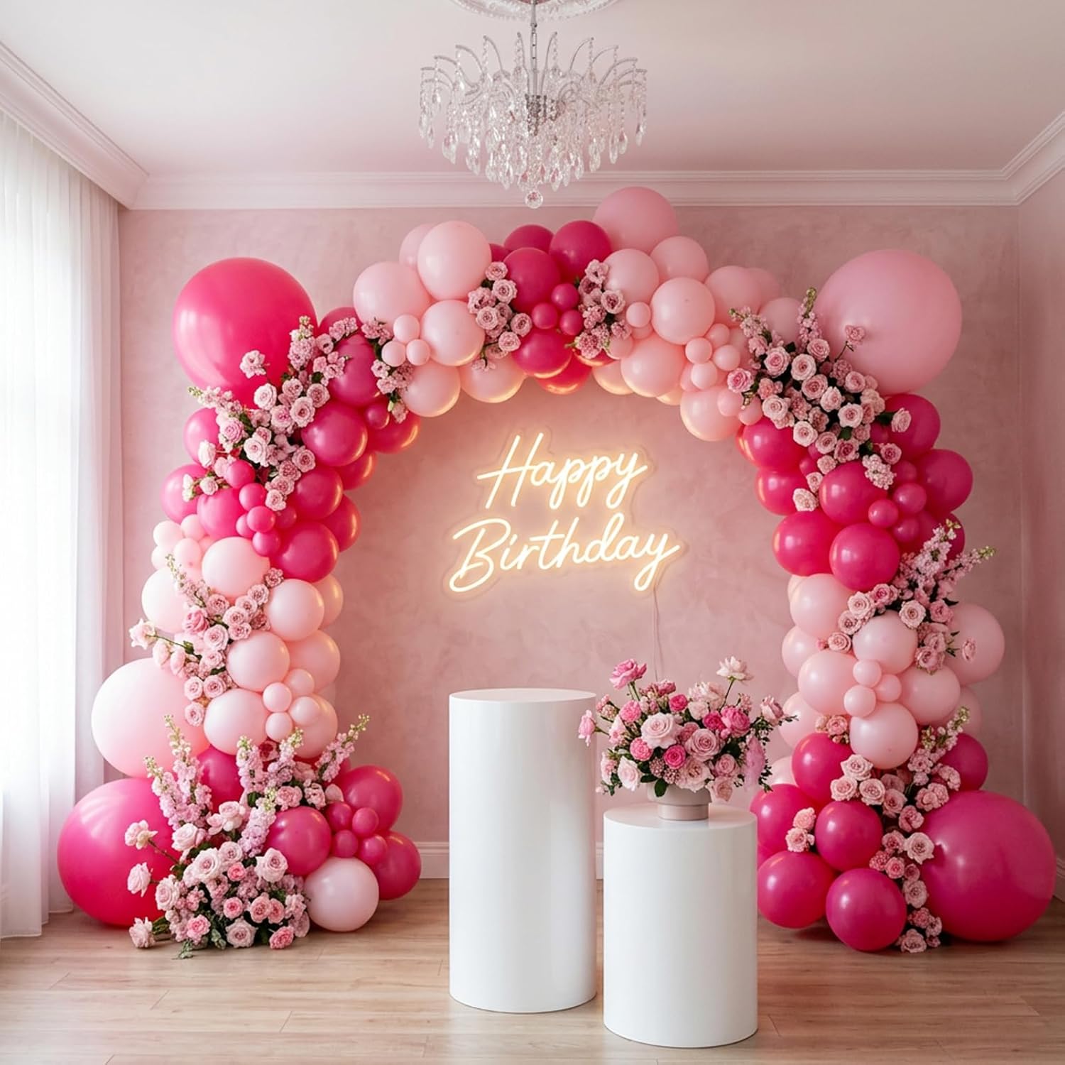RUBFAC Balloon Garland Kit - 129pcs Latex Balloons in Baby Pink & Hot Pink | 5-18 Inch Sizes for Parties