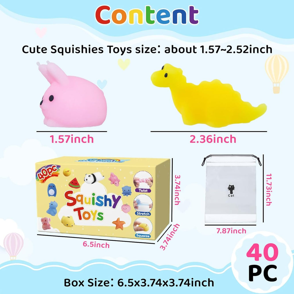 Skiennix 40 Pack Mochi Squishies | Mini Kawaii Animal Toys for Kids - Perfect Party Favors & Easter Egg Fillers