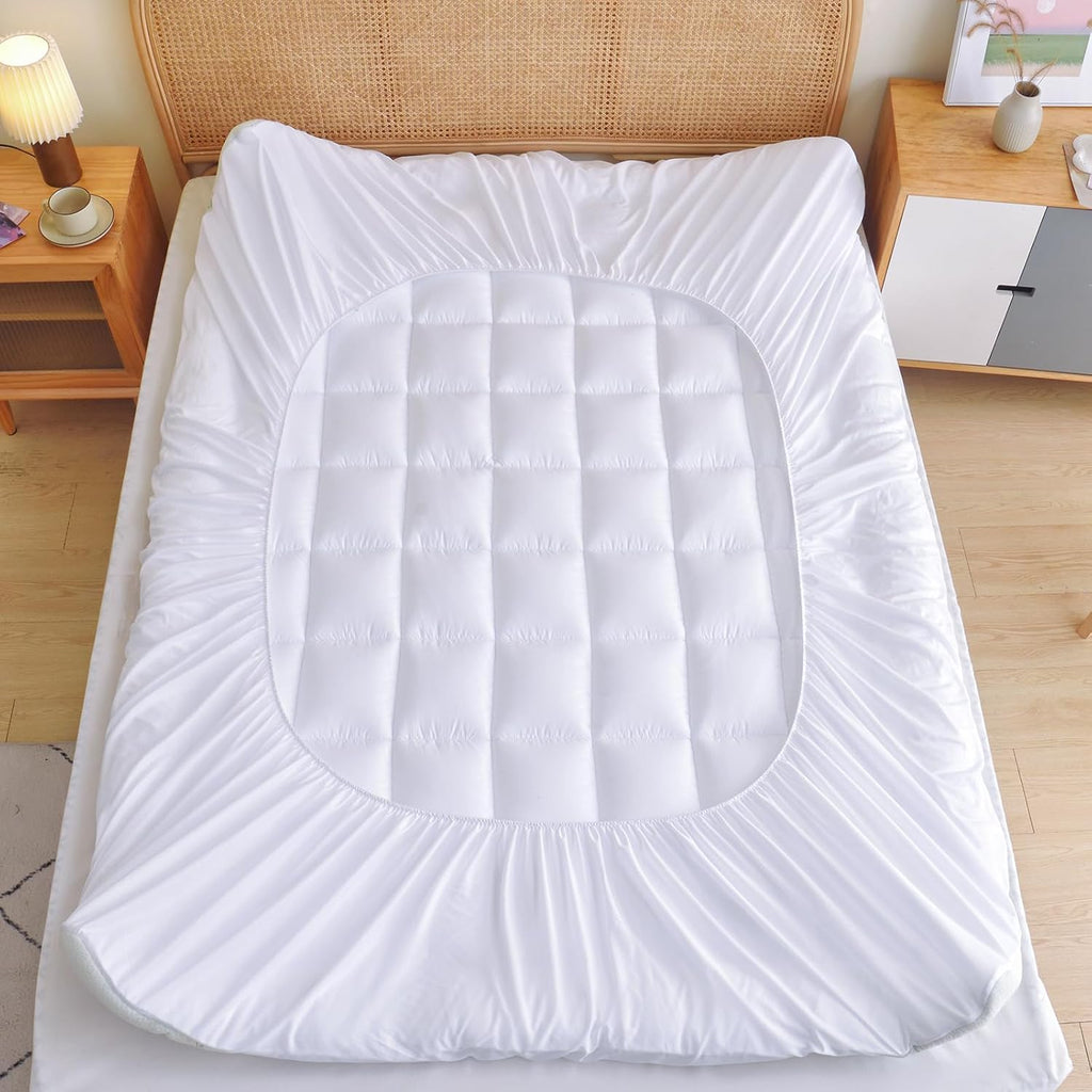 Skiennix Mattress Topper - Ultra Soft Bamboo Viscose Pad for Back Pain Relief | Queen Size, Deep Pocket Fits 8-21 Inches