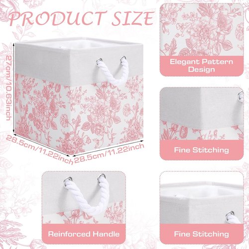 LemonRoad Pink Floral Cube Storage Bins - 6 Pcs Collapsible 11.22 Inch Organizers for Home & Office