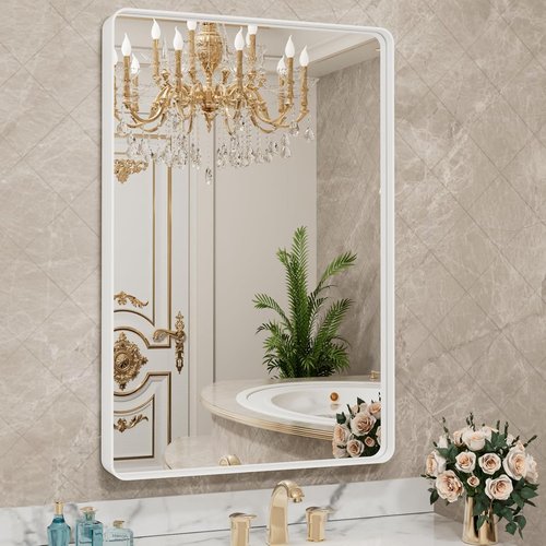 LOAAO Bathroom Mirror - 20x30 Inch White Metal Framed Vanity Mirror | Large Rounded Rectangle, Anti-Rust, Versatile Hanging Options