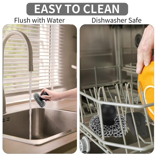 Cast Iron Cleaner - Upgraded 316 Chainmail Scrubber & Pan Scraper | Essential Cleaning Kit for Grill, Skillet & Dutch Oven