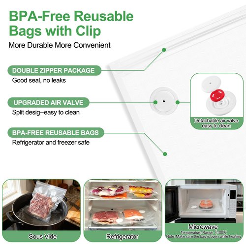 KITHELP Vacuum Sealer for Food, Food Saver Vacuum Sealer Machine + 30 Reusable Vacuum Bags, Compact Handheld Vacuum sealer for Preservation Chef and Home