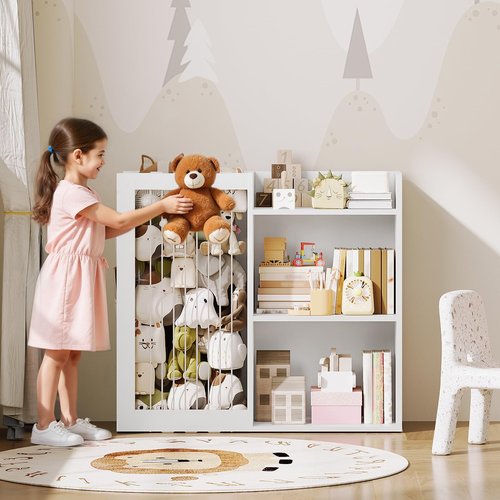 YATINEY Kids Bookshelf and Toy Storage Organizer, 3 Tier Bookcase for Kids Rooms, Book Shelf with Stuffed Animal Storage, Side Oxford Fabric Pockets, for Playroom, Nursery, Bedroom, White CW02WT