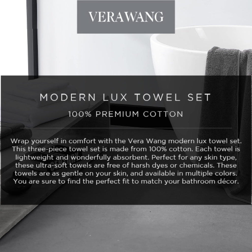Vera Wang - Bath Towels, Super Soft 100% Cotton Towel Set, Highly Absorbent with a Medium-Weight Plush Feel, Low Linting & Fade Resistant Bathroom Towels (Modern Lux Grey, 6 Piece)