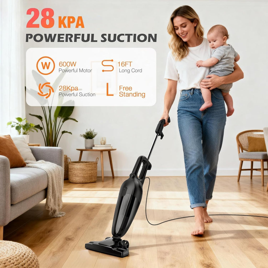 Zefiro Lightweight Corded Stick Vacuum - High Suction Bagless Cleaner for Carpets & Hard Floors | Portable for Home & RV