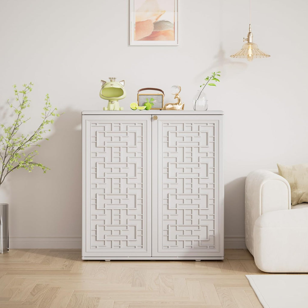 Mrosaa Waterproof Indoor Outdoor Storage Cabinet - Versatile Off-White Plastic for Patio & Garden | 34.3''L x 15''W x 36.2''H