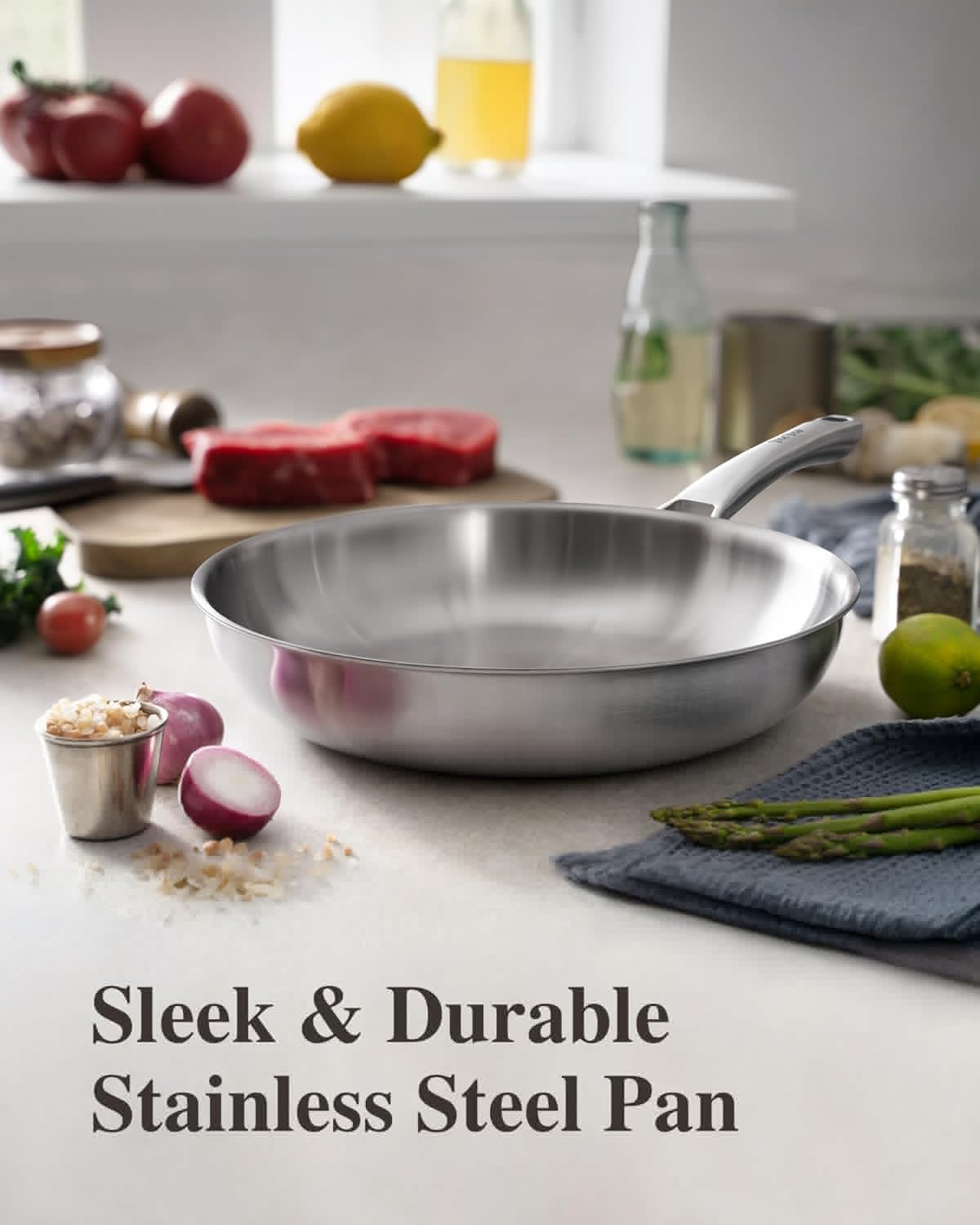 VocVoi Stainless Steel Frying Pan - 12 Inch Non-Toxic Tri-Ply Skillet | PFOA & PTFE Free, Oven Safe