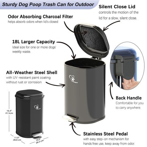 Meegood Dog Poop Trash Can Outsides, 18L/4.76 Gal Portable Waste Bin with Lid and Removable Inner Odor Control for Indoor Outdoor Dog Waste Station for Bathroom &Kitchen -45 Waste Bags