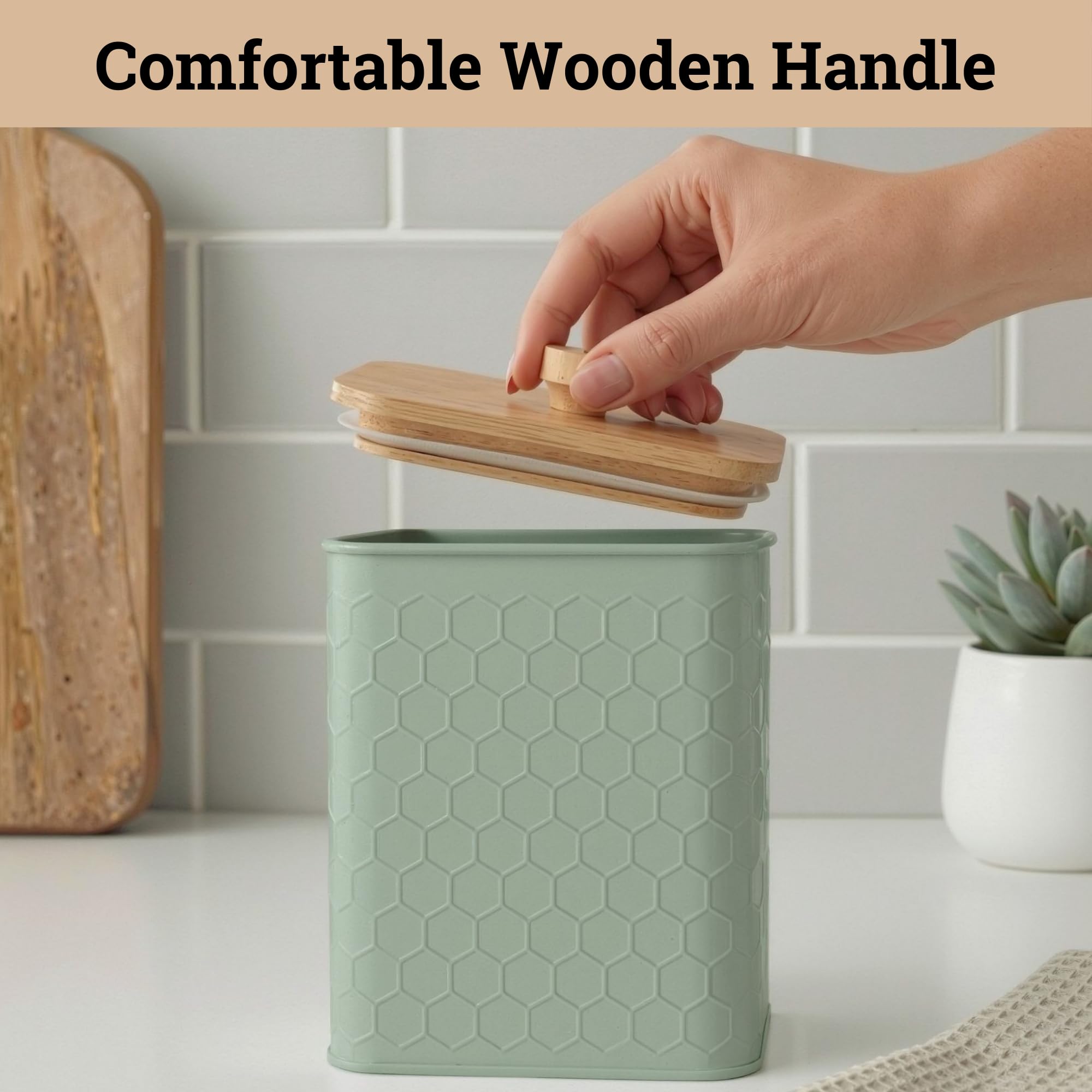 Kitchen Canisters for Countertop Set of 4 - Textured Iron Kitchen Canisters with Airtight Lids - Flour Sugar Canister Set - Flour and Sugar Containers Farmhouse - Coffee Jar for Counter - Green Jar x4