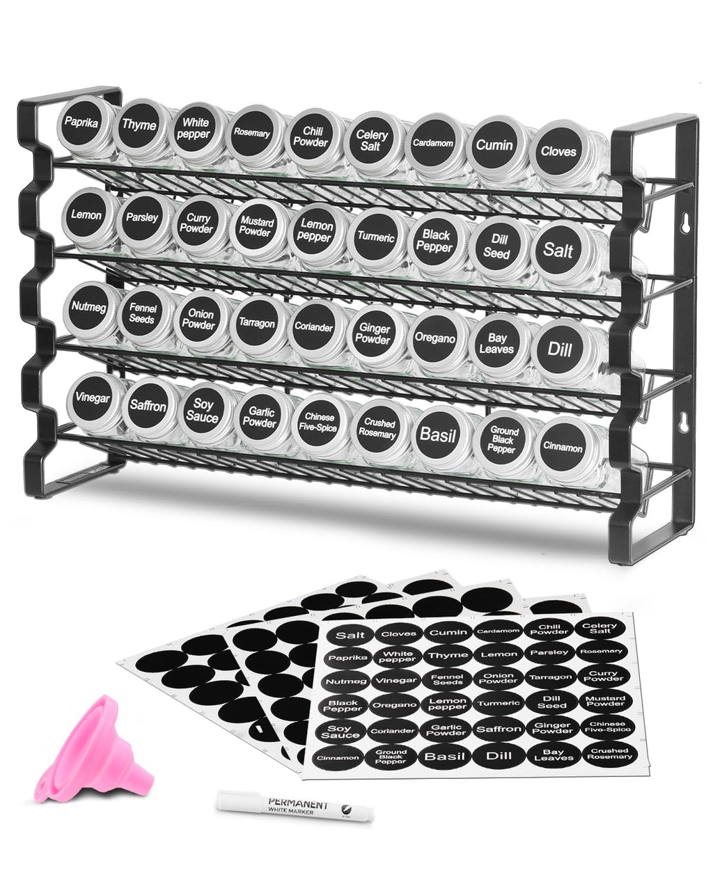 VEVOR Spice Rack Organizer for Cabinet, Spice Organizer with 36 Empty Spice Jars, Lids, Spice Labels, and Funnel Complete Set, Seasoning Organizer for Countertop, Kitchen, Pantry, Cupboard, 18x11 in