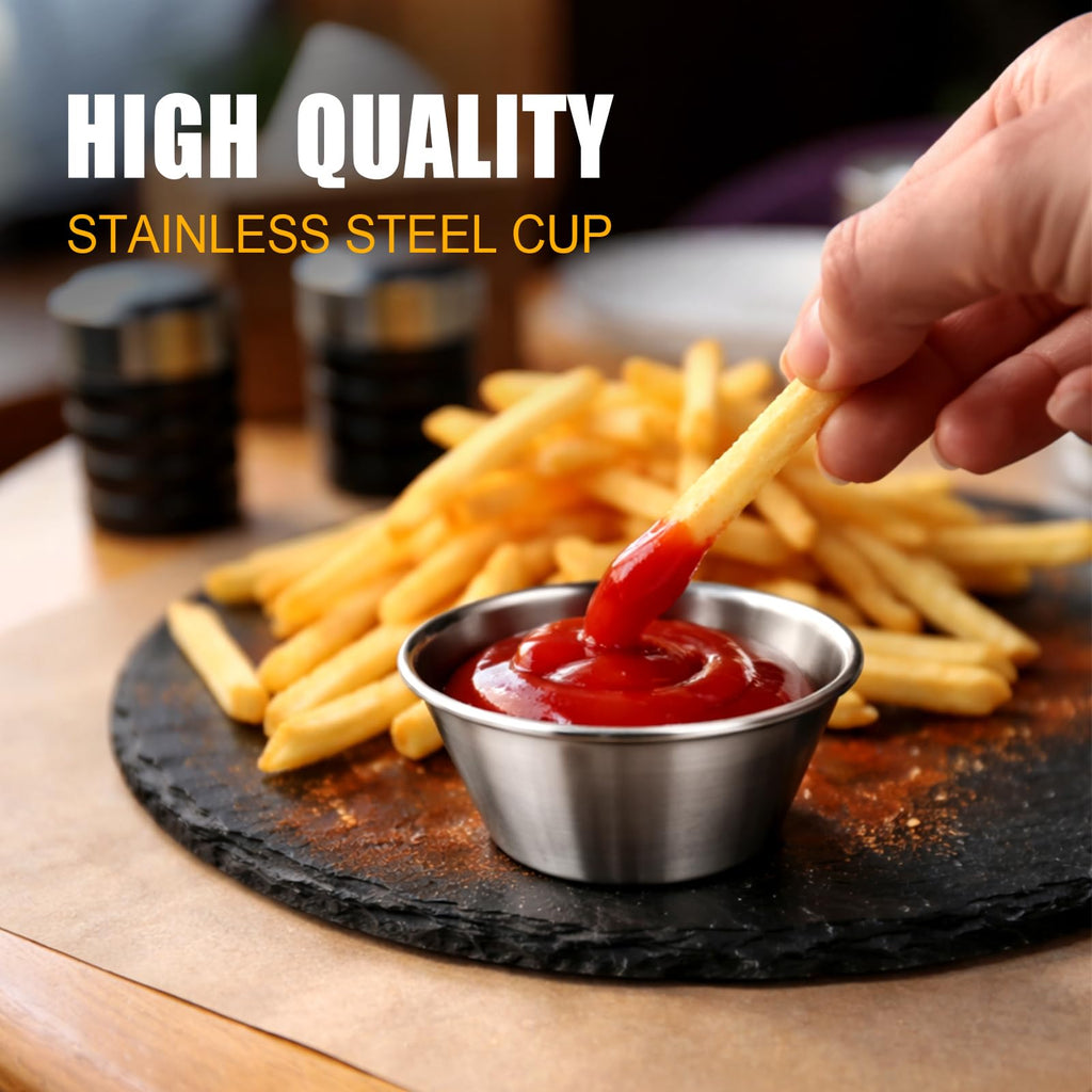 Remerry 200 Pcs Metal Sauce Cups Individual Salsa Metal Ramekins Dipping Stainless Steel Sauce Cups Bulk Salsa Bowl Round Condiment Ramekins (1.5 oz)