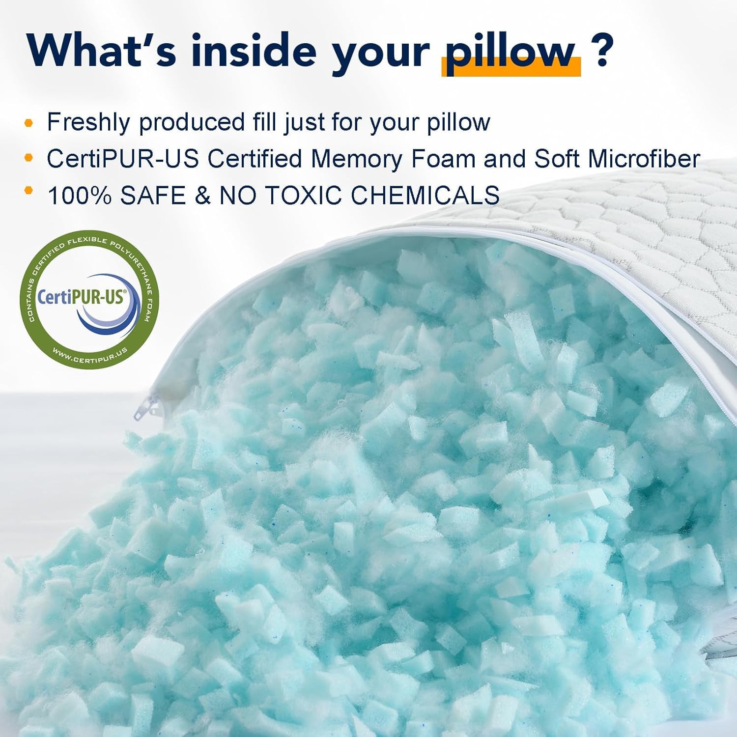 QUTOOL Cooling Pillow - CertiPUR-US Shredded Memory Foam | Adjustable Firmness for All Sleep Positions - Set of 2, White