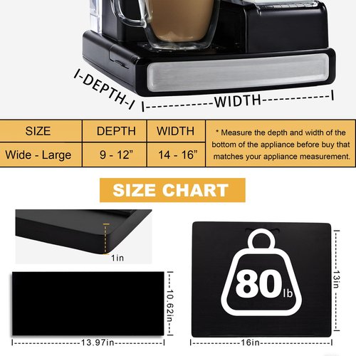 MinBoo Bamboo Appliance Slider,Sliding Tray for Coffee Maker, Kitchen Countertop Appliance Rolling Tray,Slides Easily from Under The Cabinet,Wide -Black- Large (16" Wx13 D)